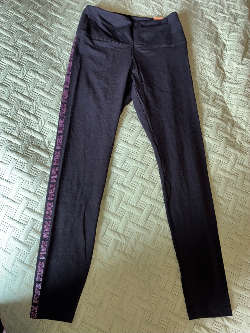 PINK VS Active USA Black Leggings with Pink Side Stripe